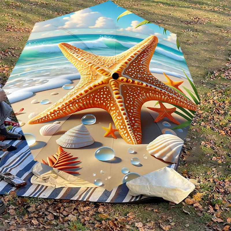 1 Stück Seestern Strandsonnenschirm - 8-Speichen verstärkt, Automatik-Öffnung, Leicht & Langlebig, Modeaccessoire für den Außenbereich, J0340