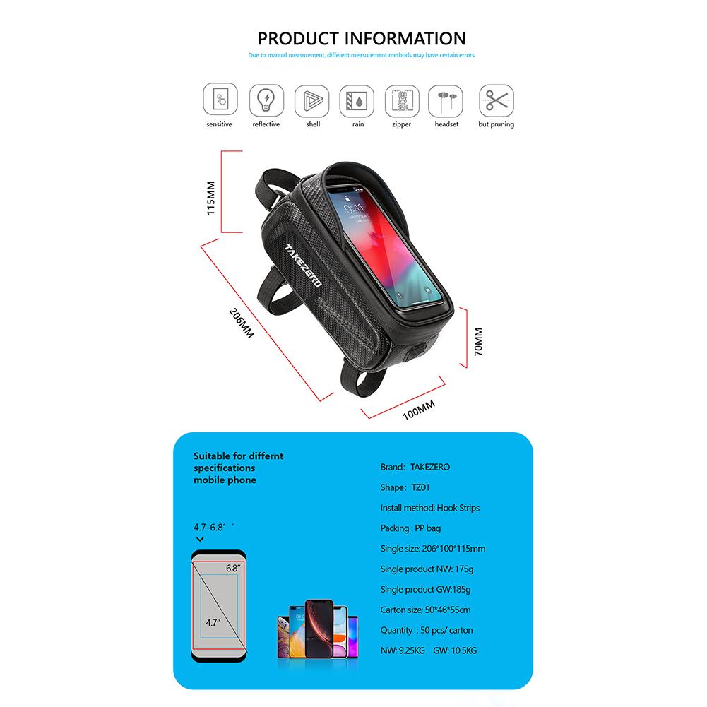 Waterproof Bike Front Frame Bag with TPU Touch-Screen Sun-Visor and Rain Cover - Cycling Storage and Phone Holder for Bicycles