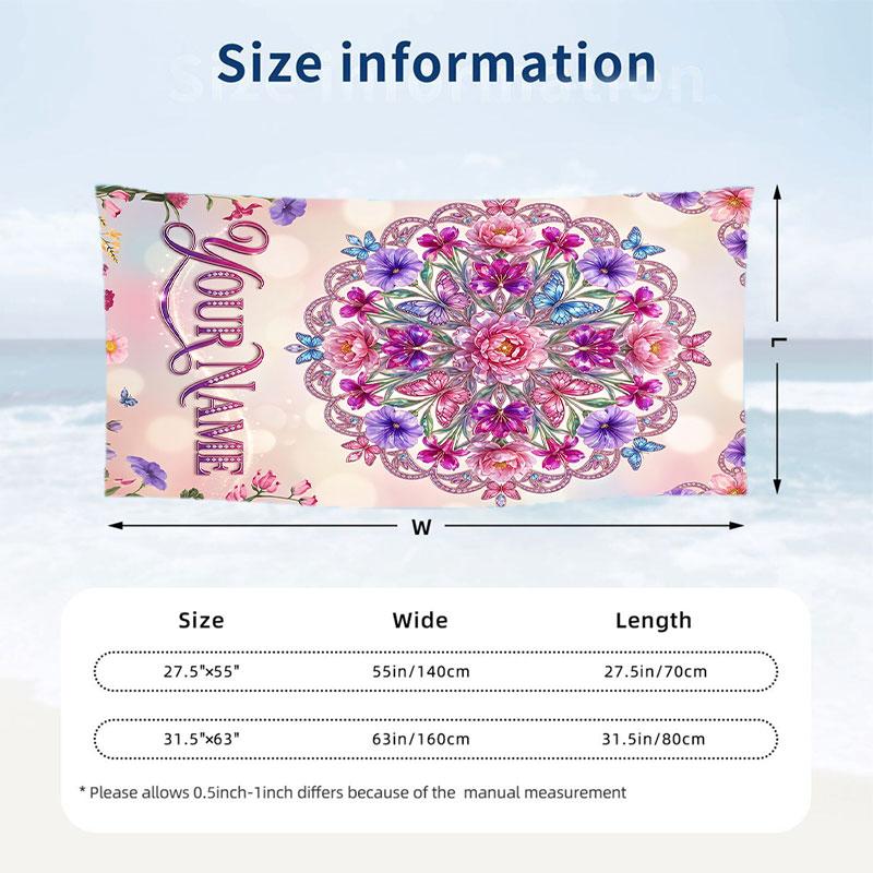 Floral Garden Theme Beach Towel Personalized Custom Name & Text Soft Quick Dry Beach Towel for Swimming Travel