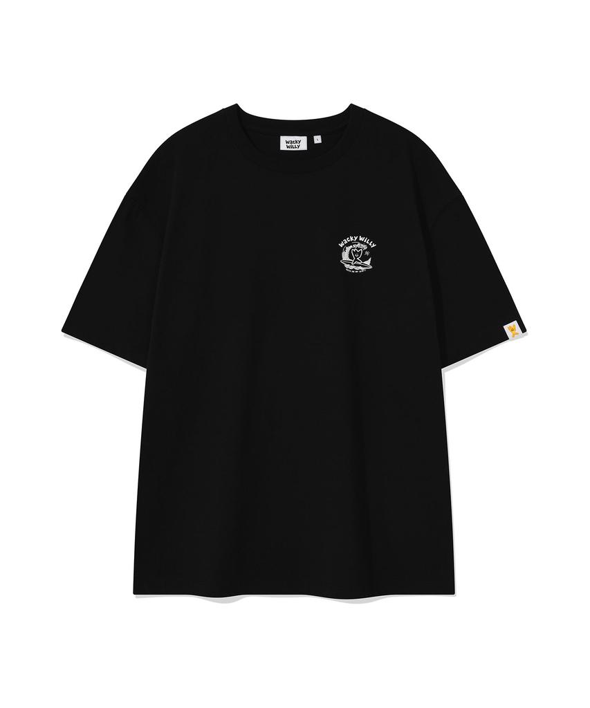 WACKY WILLY Surfing Kiki Graphic Short Sleeve T-Shirt Black