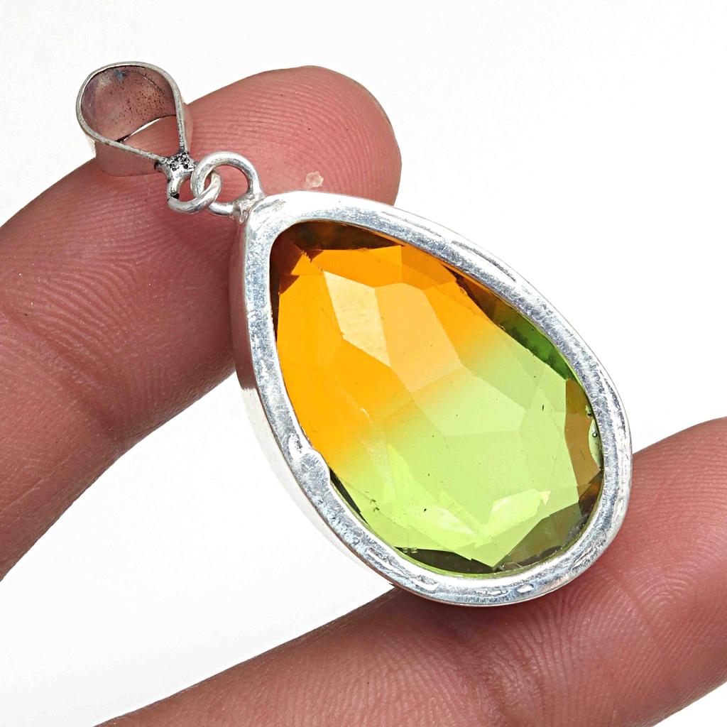 Anhänger Bio Turmalin Quarz Edelstein Valentinstag Silber Schmuck 1,75"