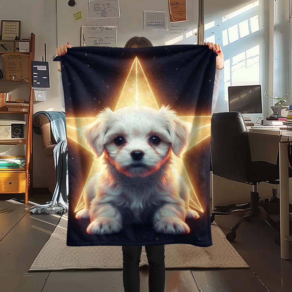 1Pc Stardogs Print Flannel Blanket, High quality Comfortable for All Seasons, Home Decor, Warmth and Comfort, Perfect for Christmas Gifts