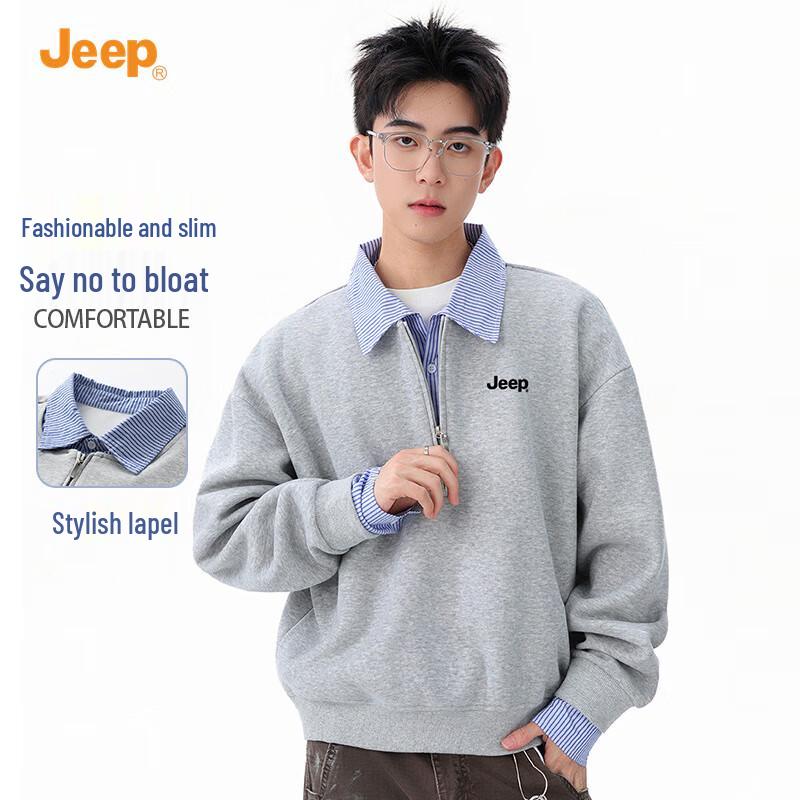 Jeep Men's Faux Two-Piece Shirt Collar Long Sleeve Sweatshirt