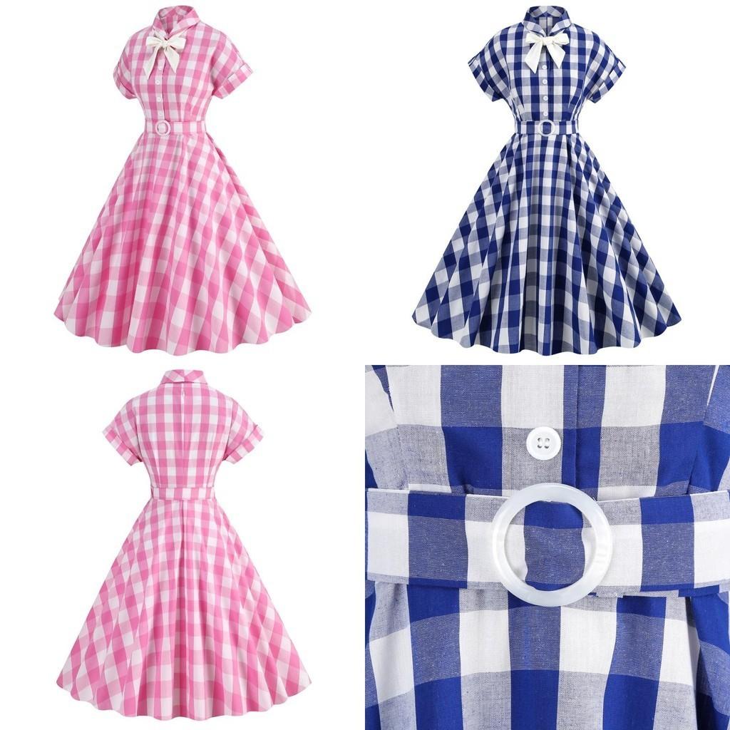Vintage Barbie Pink Checkered Dress With Butterfly Bow-tie Collar
