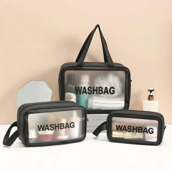 Ecarla Zestaw 3 Kosmetyczek Washbag Czarne Ks83Cz
