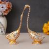 Pair of Kissing Duck, Swan Showpiece For Home Decor - 29 Cm (Aluminium, Golden )