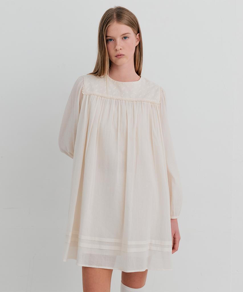 Itove Seoul Cotton Lace Shirring Dress Cream