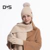 3 Pcs/Set Women Winter Hat Scarf Gloves Set Thick Knitted Ear Protection Cap Gloves Elastic Windproof Winter Outdoor Cycling Dome Beanie Neck Wrap