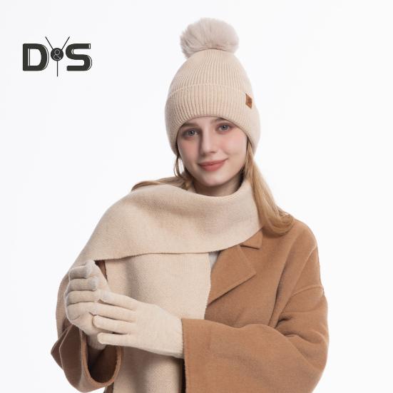 3 Pcs/Set Women Winter Hat Scarf Gloves Set Thick Knitted Ear Protection Cap Gloves Elastic Windproof Winter Outdoor Cycling Dome Beanie Neck Wrap