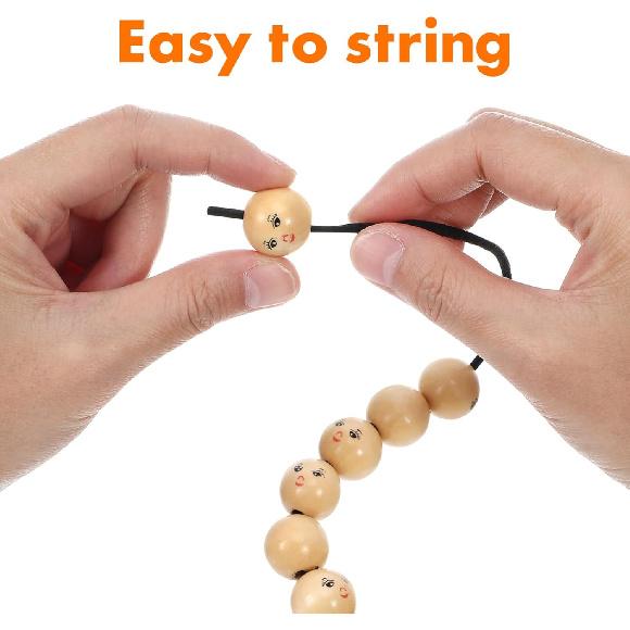 Smiling Face Wooden Beads 50Pcs 1.8CM Natural Wood Beads Wood Spacer Beads Loose Beads with Hole for DIY Craft Jewelry Making