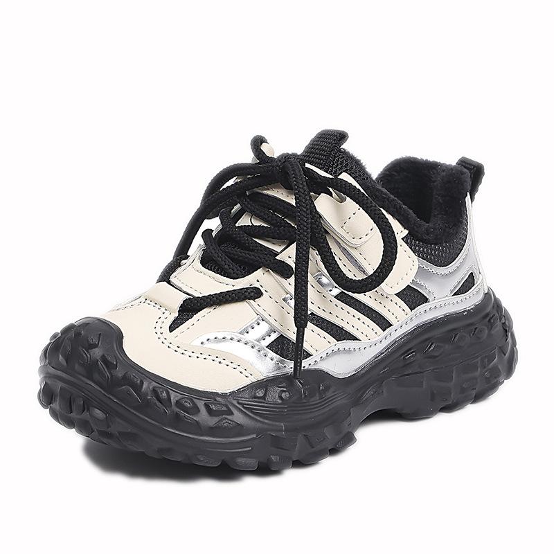 Stylish sneakers for older children2026Spring fleece-lined thickened boys' running shoes and girls' tire-pattern casual shoes