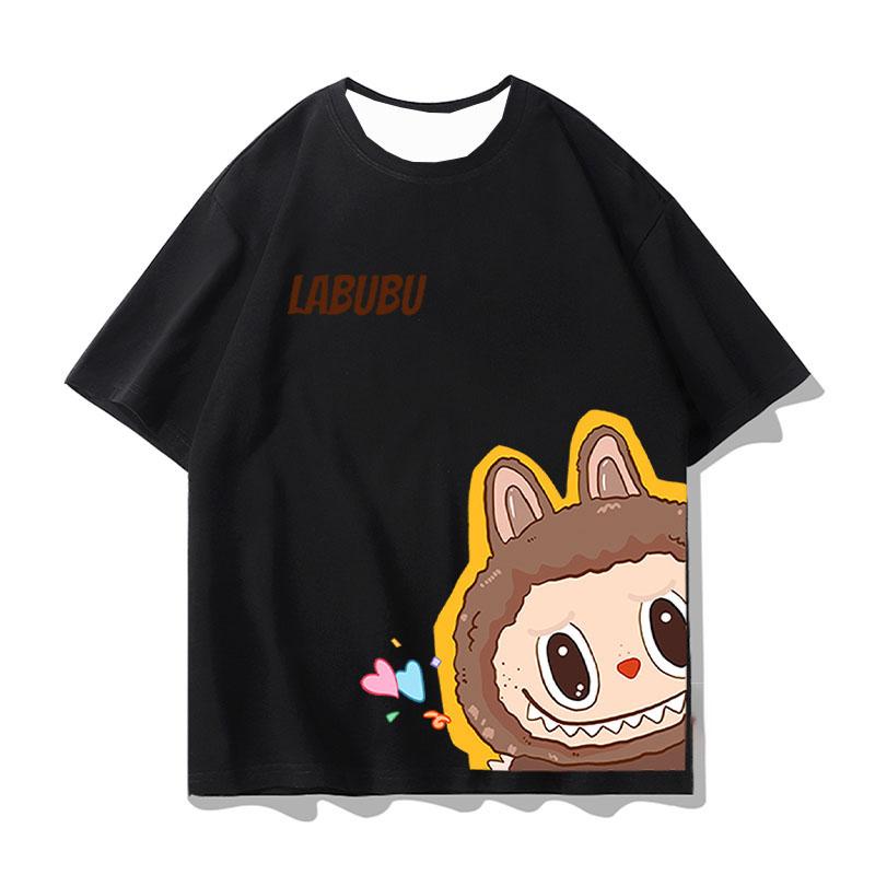 Labubu Print Short-sleeved T-shirt Men's Summer Cartoon Peripheral Clothes Trendy T-shirt Casual Top