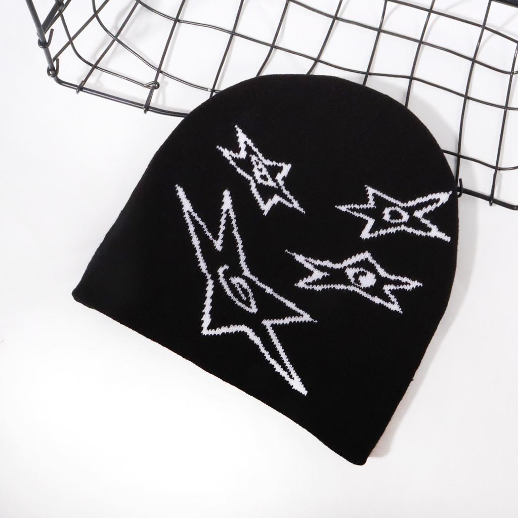 Street Style Knit Cap With Star Embroidery And Acrylic Fabric For Fall Winter Outdoors