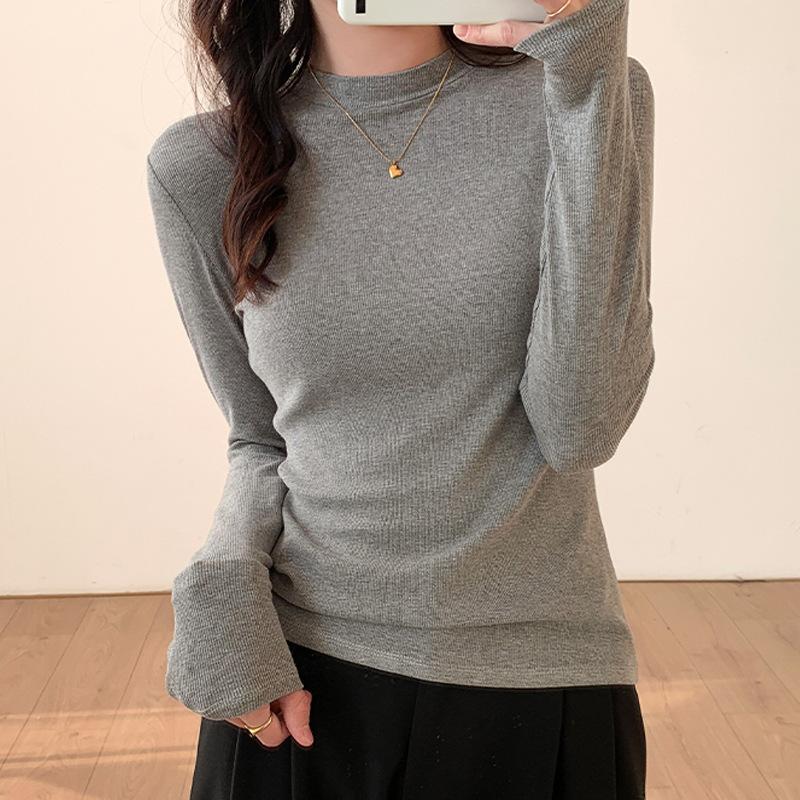 Long Sleeve Female Cold Basic Warm Shirt Spring and Autumn Outer Wear Big Size Bottom Shirt T-shirt Modal Lapel Hundreds of Inner Tops