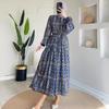 2024 Autumn European & American Women's Casual Print Crew Neck Loose Long Dress