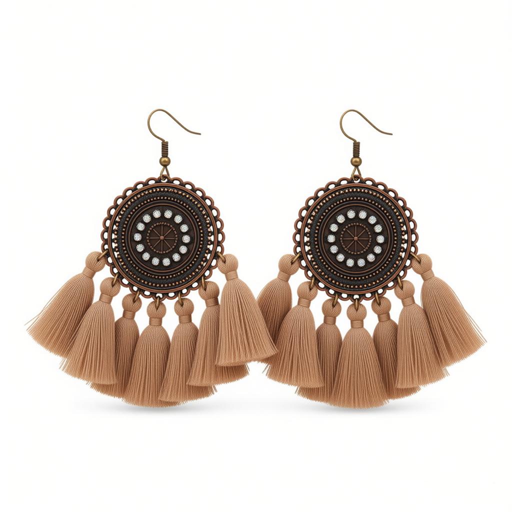 Round Short Tassel Ear Hooks, High-end Earrings, Bohemian Earrings