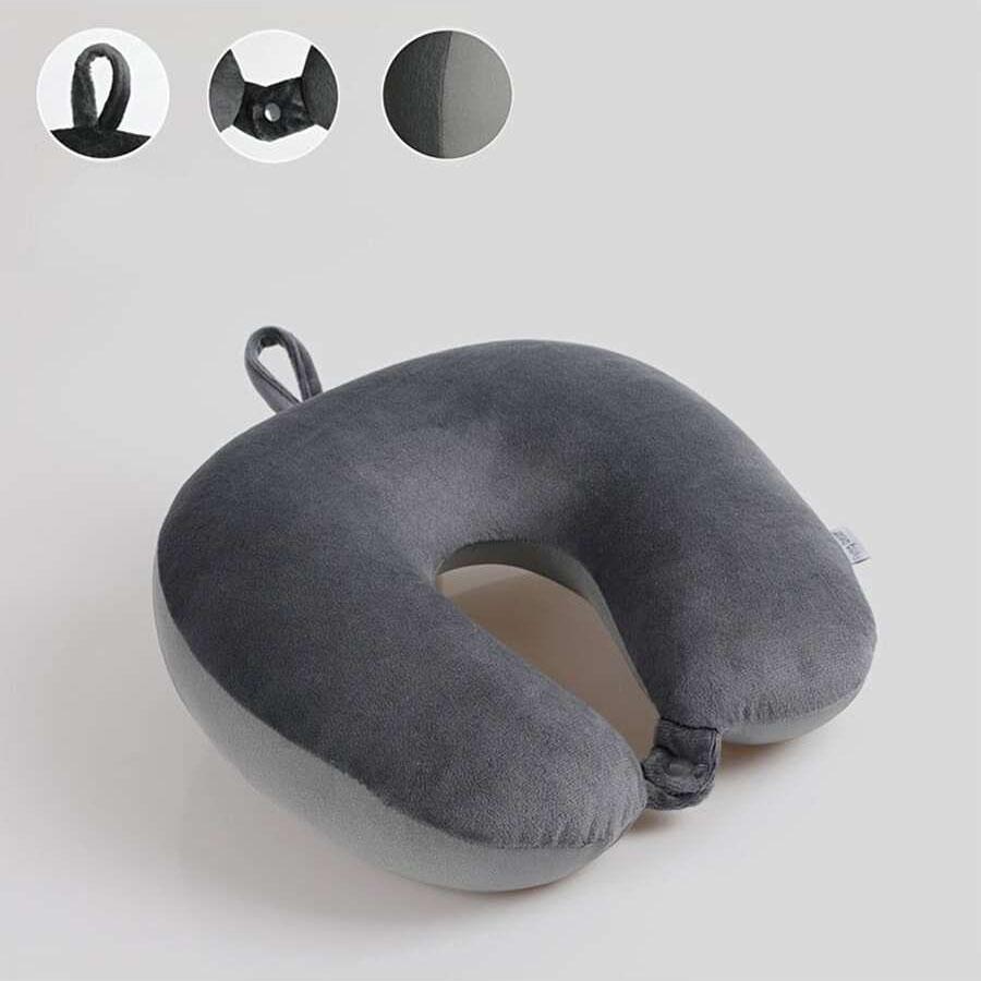 Travel Neck Pillow for Airplane, Car, Office - Memory Foam Support with Snap Strap Soft Washable Cover Portable for Flight&Home