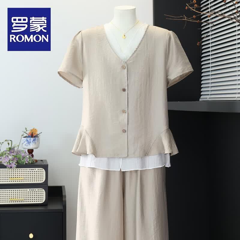 Romon Women s Mid-Aged Summer Two-Piece Set 3XL