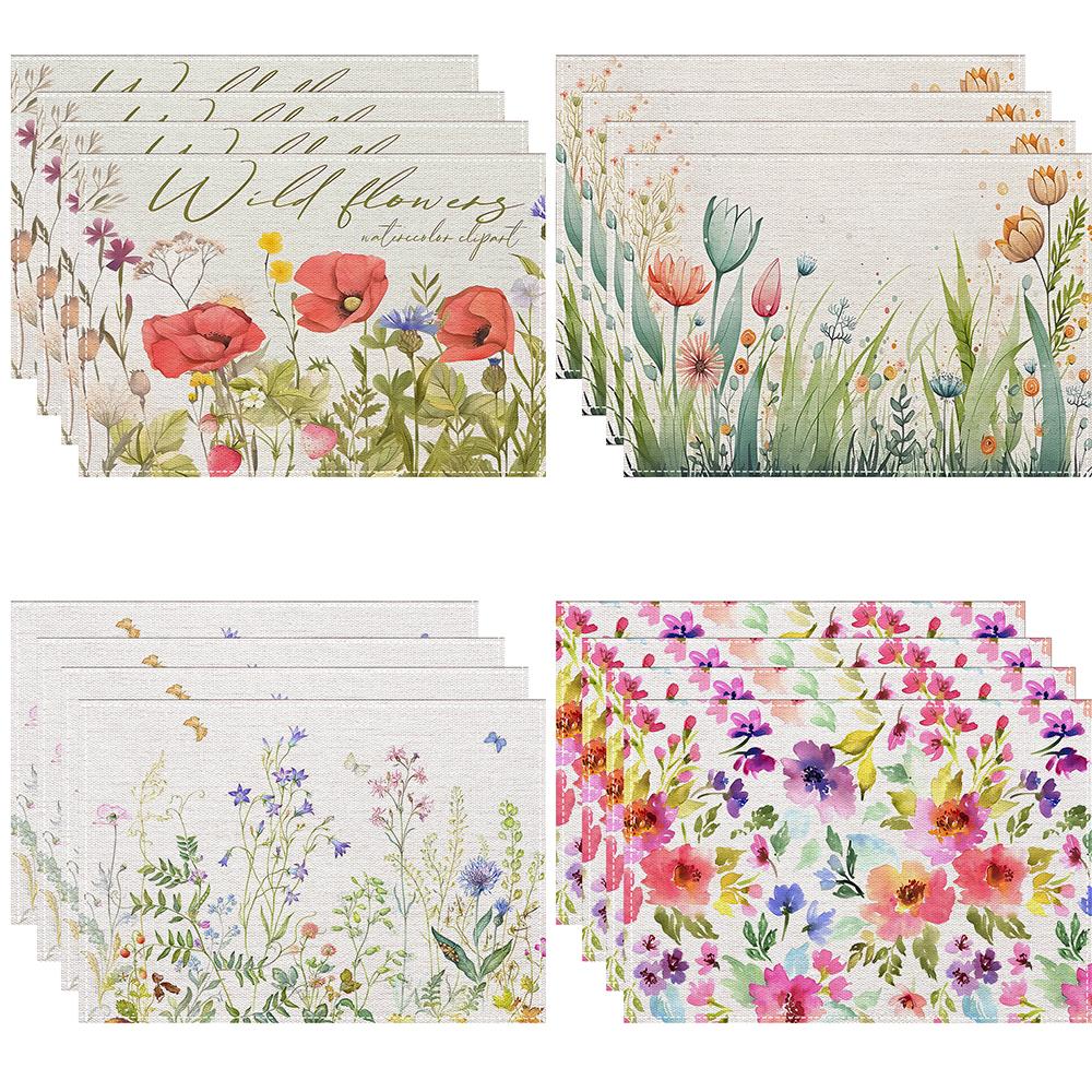 4/6/8PCS floral leave Placemats for Dining Table Decoration Spring Seasonal Holiday Decoration Vintage Linens Table Mats