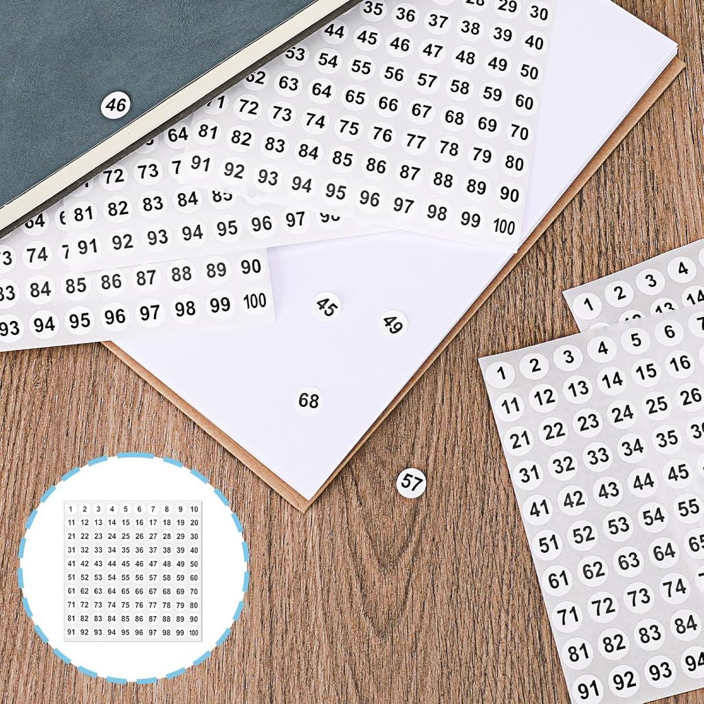 Consecutive Number Stickers - 1 to 100 Round Labels, Vinyl, Small (0.4inch), 50 Sheets - Inventory/Storage Organizing