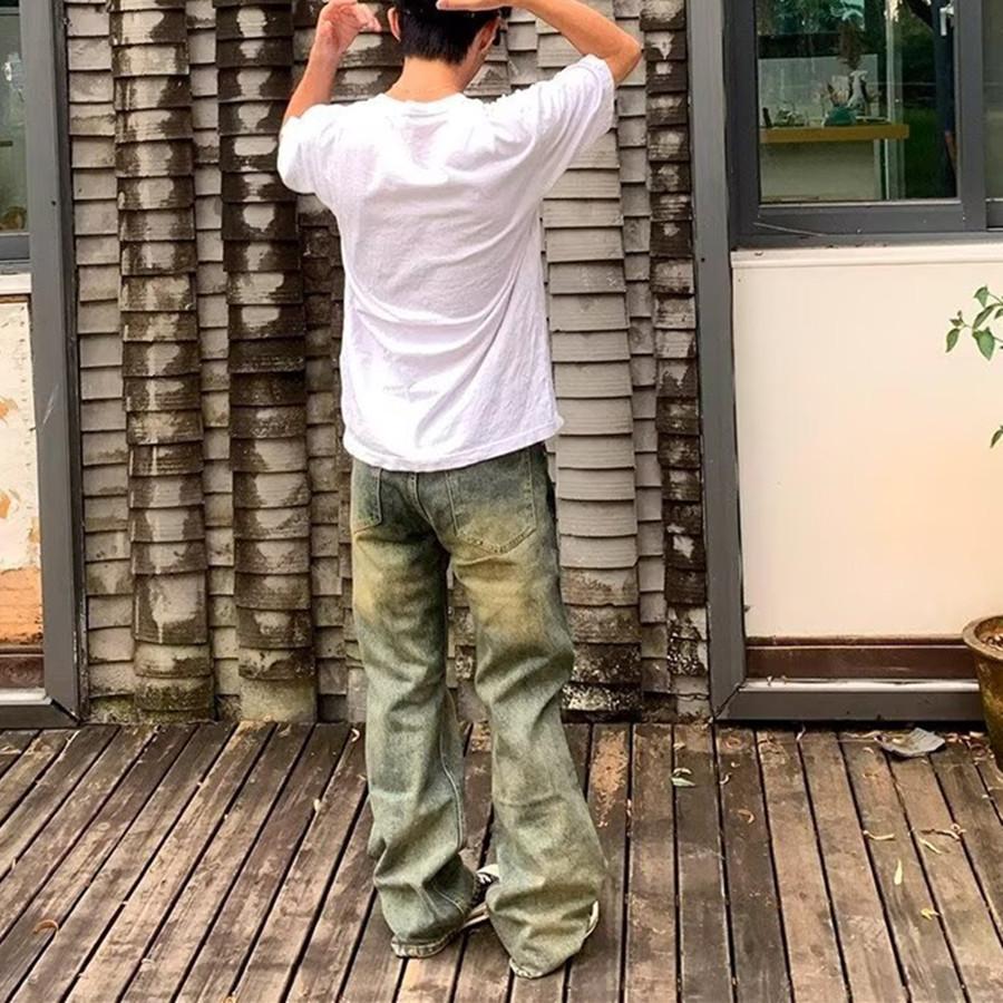 American Retro Jeans Boys Trendy Brand Spring and Autumn Old Pants High Street Vibe Straight Wide Leg Slightly Pulled Pants