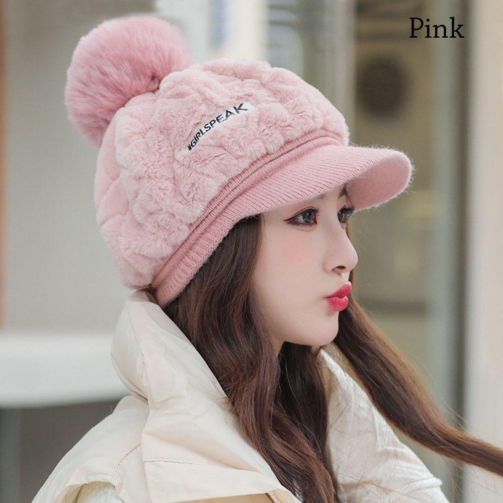 Women Girl Head Warmer Fur Faux Duck Tongue Cap Plush Hat Peaked Cap Visors Cap
