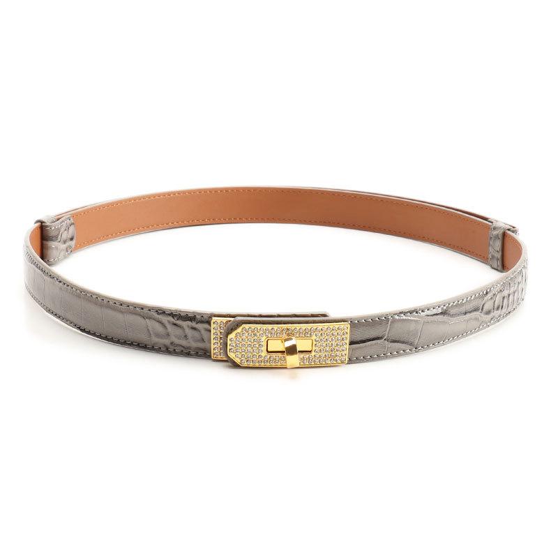 A Versatile Women's Dress with Rhinestone Alloy Lock Belt, A High-end Women's Belt with Double Buttons