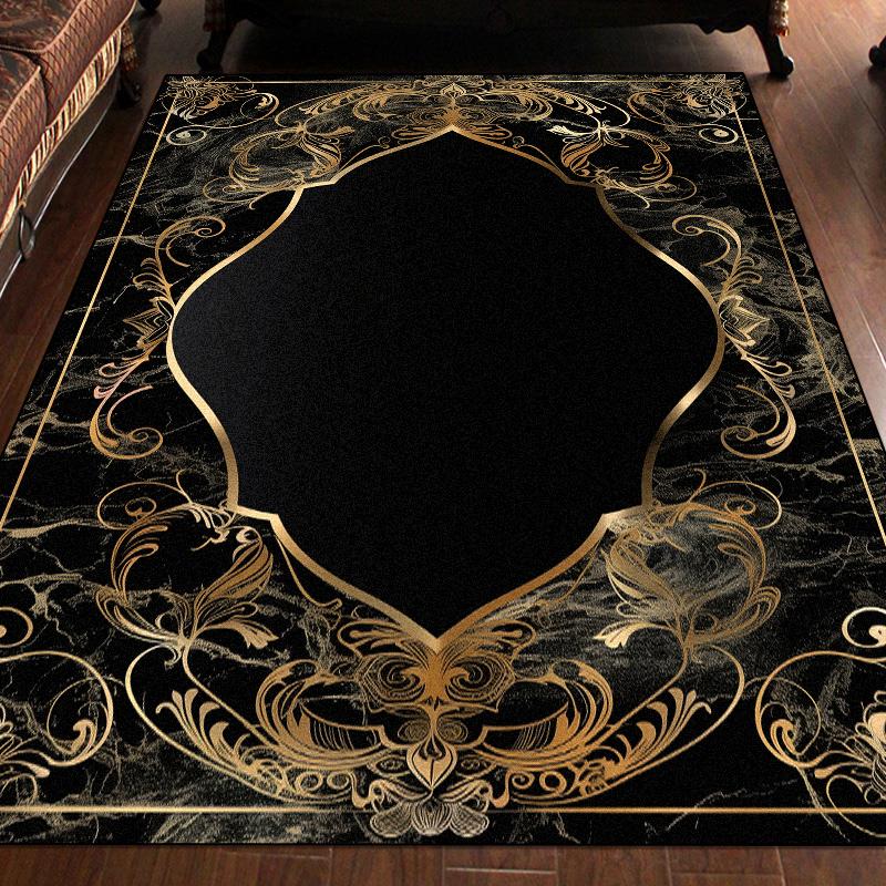Large Black Gold Carpet Non Slip Washable Rug for Living Room Bedroom Sofa Coffee Table Floor Mat Marble Decor