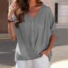 Women's Solid V-Neck Pullover Button Down Short Sleeve Shirt Casual Top Lightweight Tops