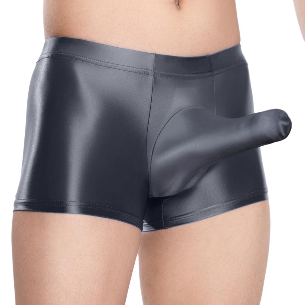 Herren Glänzende Atmungsaktive Unterwäsche Niedrige Leibhöhe Scheide Beutel Elastischer Bund Slips Bade-Schlaf-Shorts