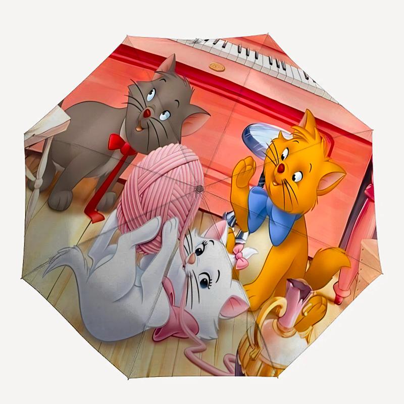 Aristocats-Themen-Regenschirm mit automatischem Öffnen und Schließen, Helle Farbe, 8-Speichen, Tragbar, Geeignet für Männer und Frauen, Ein Perfektes Geschenk für Chr