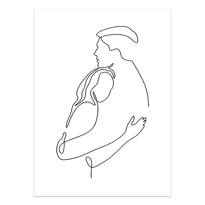 Black White Couple Line Wall Art Canvas Painting Line Drawing Hand Love Kiss Posters and Prints Nordic Picture Living Room Decor