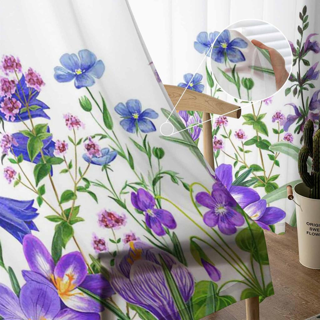 Spring Plants Field Flowers And Herbs Chiffon Sheer Curtains for Living Room Bedroom Home Decoration Window Voiles Tulle Curtain