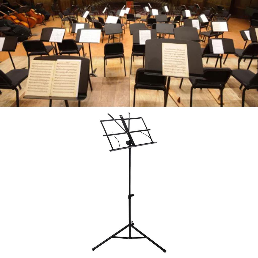 Folding Sheet Music Stand Black Space Saving Adjustable Height Stable Music Score Stand for Performance