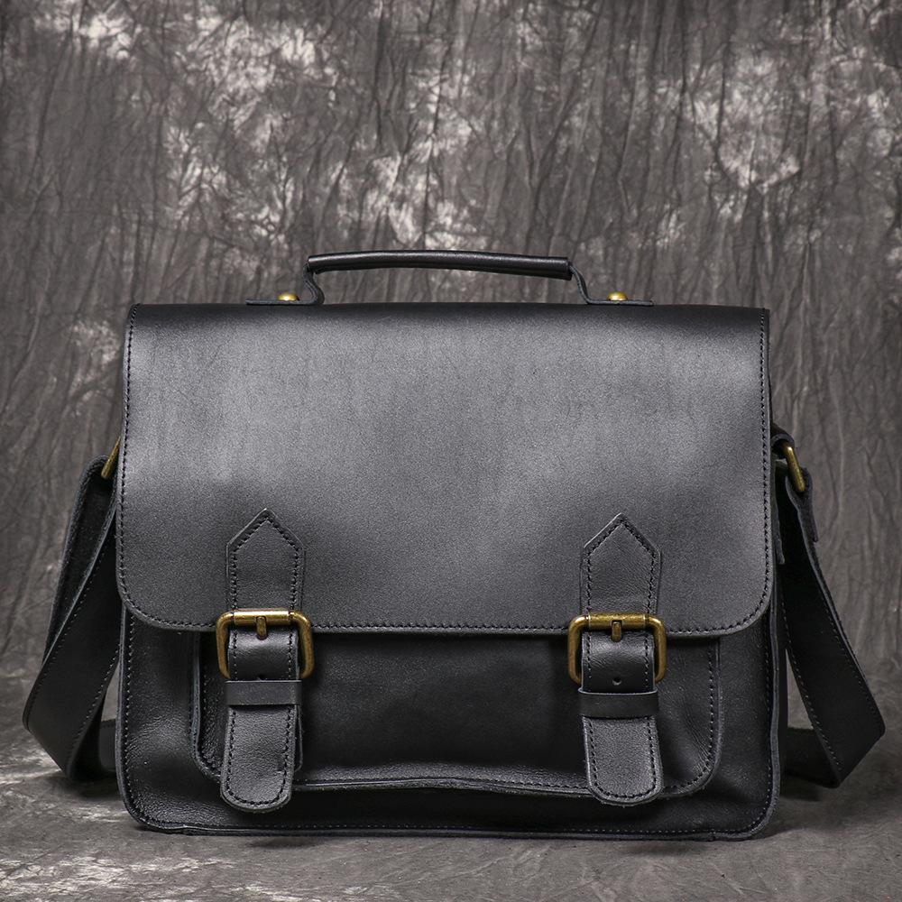 Men S Genuine Leather Handbag, Cowhide Messenger Computer Backpack, Large Capacity Shoulder Messenger Bag чёрный