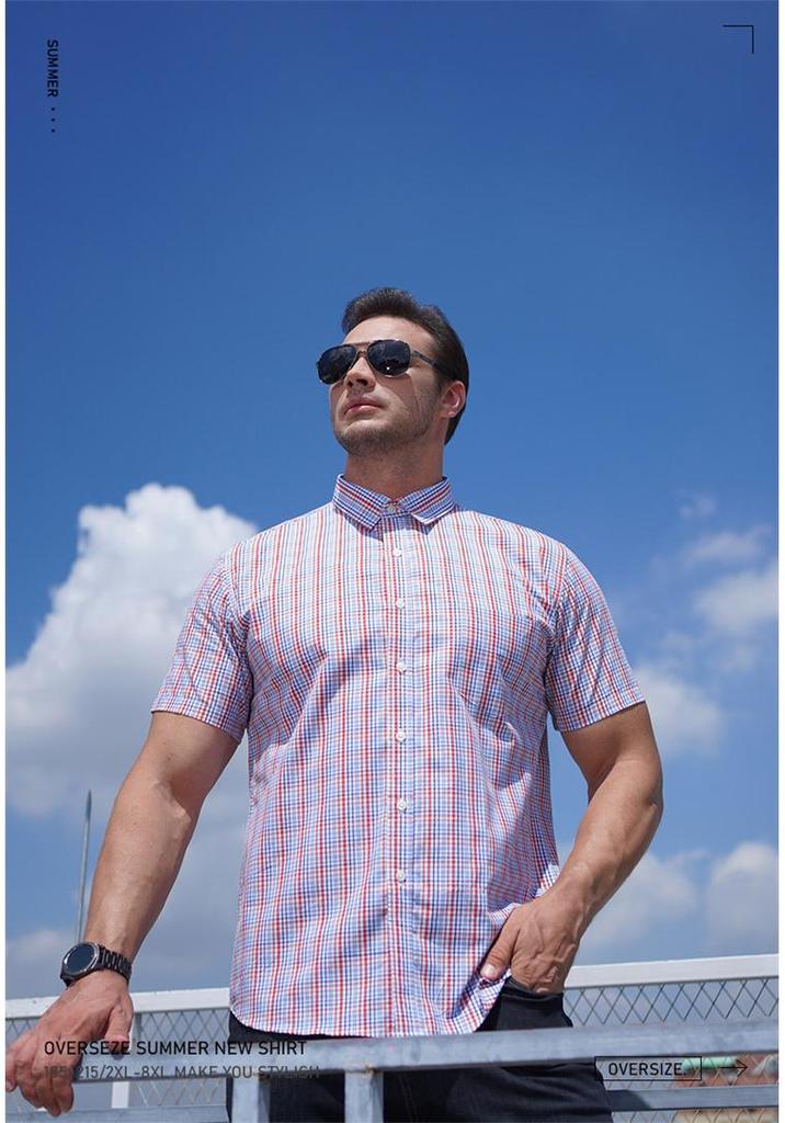 Plus Size Summer Plaid Shirt - Multicolor Short-Sleeve, Trendy Fit