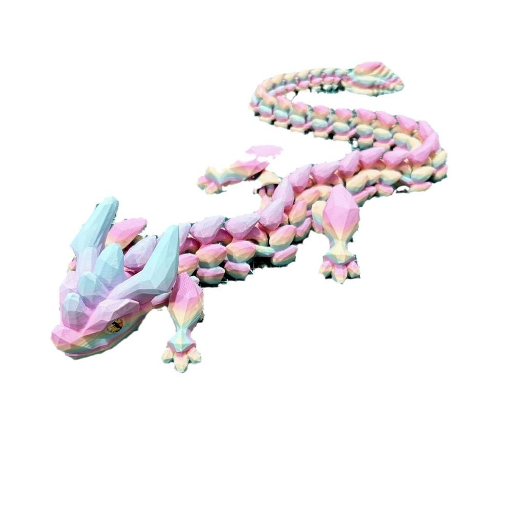 Length 11.8inch 3D Printed Horned Dragon Joints Movable PLA Simulation Animal Model Luminous Dragon Multicolor Figurine Ornament
