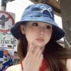 Summer Embroidery Bow Washed Denim Bucket Hat For Women Panama Hats Outdoor Fisherman Hat Beachside Sunscreen Visor Cap