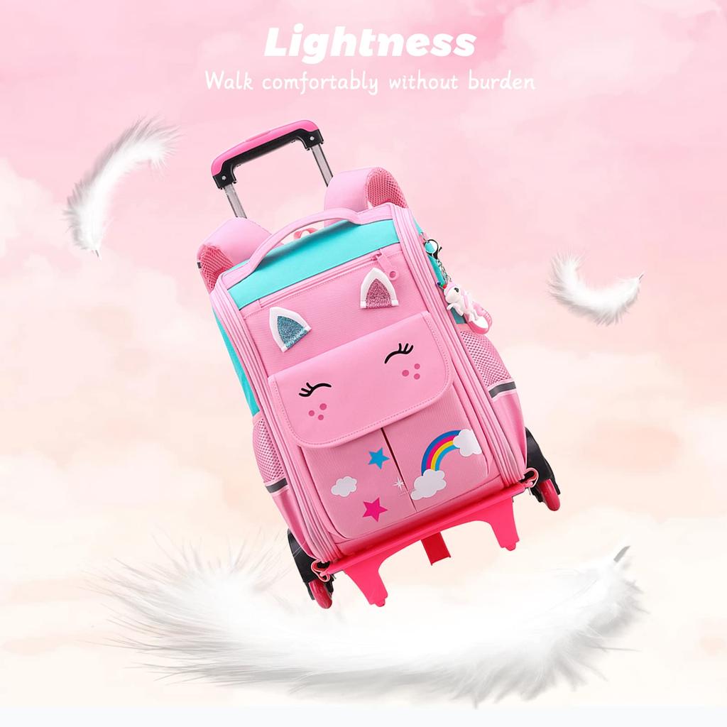 School Trolley Backpack 14 Inch Trolley Backpacks with 6 Wheels for Girls Detachable Elementary Wheeled Backpack for School