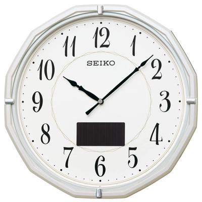 Seiko Wanduhr SF244W, analog, weiß-perlmuttfarben, 305 x 305 x 47 mm, funkgesteuert, Solar/Hybrid-Solar, Metallic
