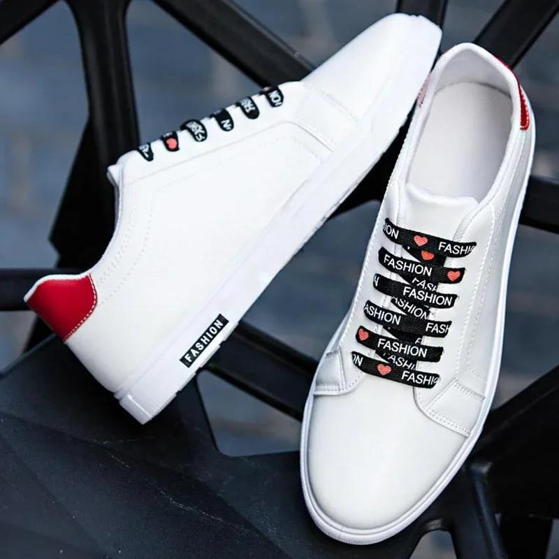 Fashion White Men Leather Sneakers Designer Flats Male Casual Shoes Outdoor Solid Sports Shoes for Men New Platform Tenis Masculino