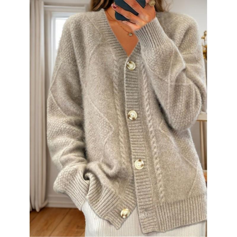 Damen Herbst und Winter Langärmeliges Temperament V-Ausschnitt Strickjacke Frühling Lässige Bequeme Jacke