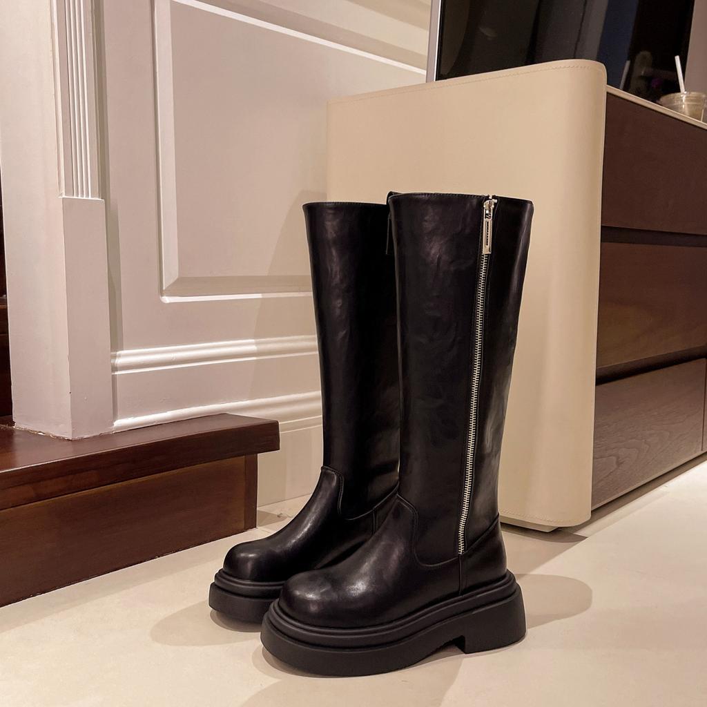 Men knähöga stövlar med tjock sula dam 2025 höst explosion nya långskaftade retrostil höga skaft dam ridstövlar damstövlar