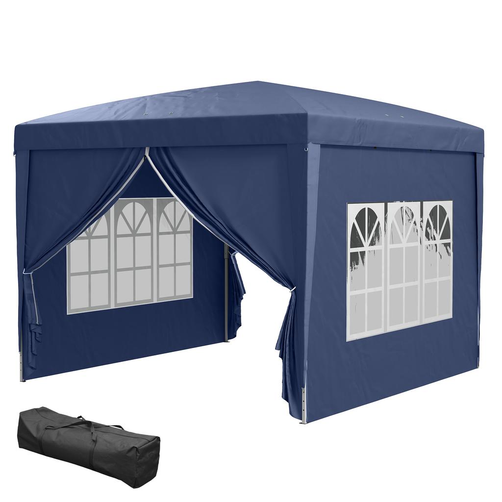 3x3(m) Pop-Up Gazebo, with Curtain Walls and Windows, Blue