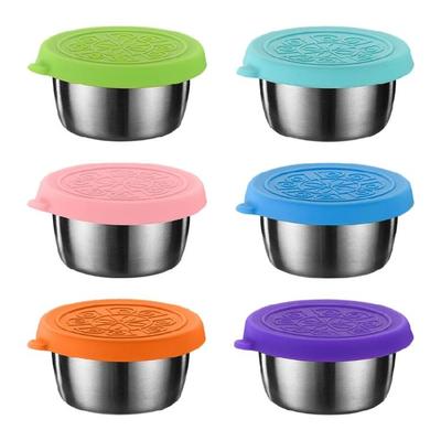 6 Piece Stainless Steel Round Food/Condiment/Snacks Mini Countainer with Silicones Lid Leak Proof and Dishwasher Safe