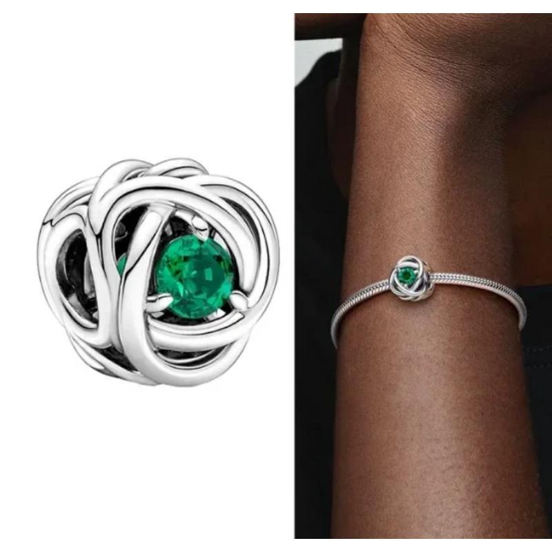 Silver S925 Twelve Month Birthstone Heart Eternity Charms Beads Pendant Fit Original Bracelet for Women DIY Fine Jewelry