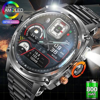 SACOSDING 2026 New Smart Watch Man 800mAh Smartwatch Men Flashlight Waterproof Heart Rate Sports BT Call Smartwatches for Android iOS