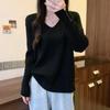 Lockerer Strickpullover für Damen im Herbst und Winter mit einfarbigem, schlichtem Oberteil mit V-Ausschnitt