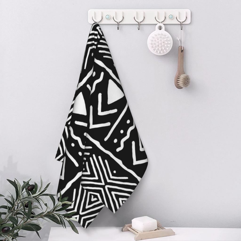 Black and White African Bogolan Tribal Pattern Soft Face Towel Quick Dry Pool Bath Cotton Towels Absorbent Quick
