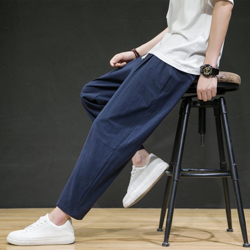 מכנסי הארם קיציים רפויים רחבים מכותנה פשתן לגברים